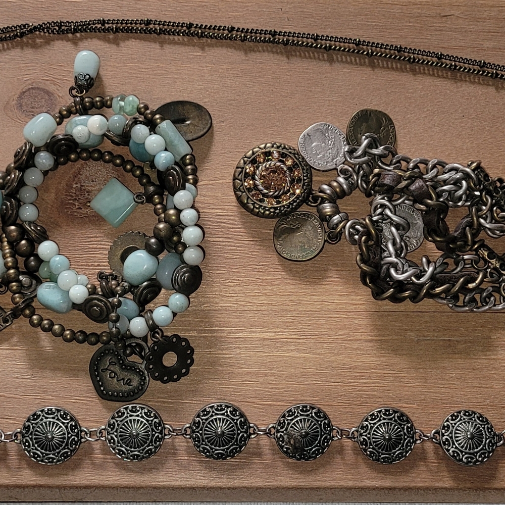 Silver and Bronze Charm Bracelet Set